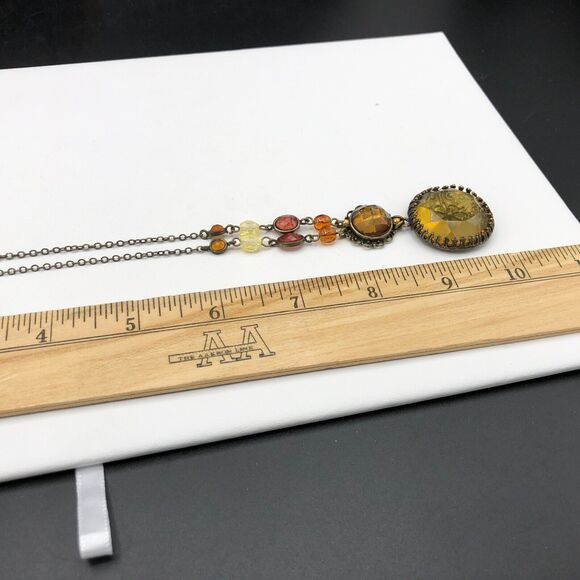 Cookie Lee Necklace Victorian Revival Filigree Y-Drop Beaded Bronze Tone Choker - Picture 10 of 10